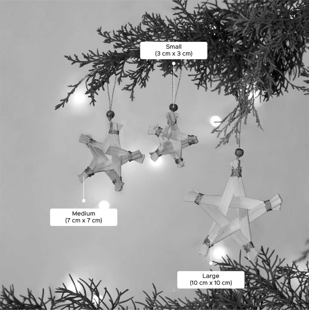 5 Pc | Handmade Banana Bark Star Hanging Christmas Ornaments