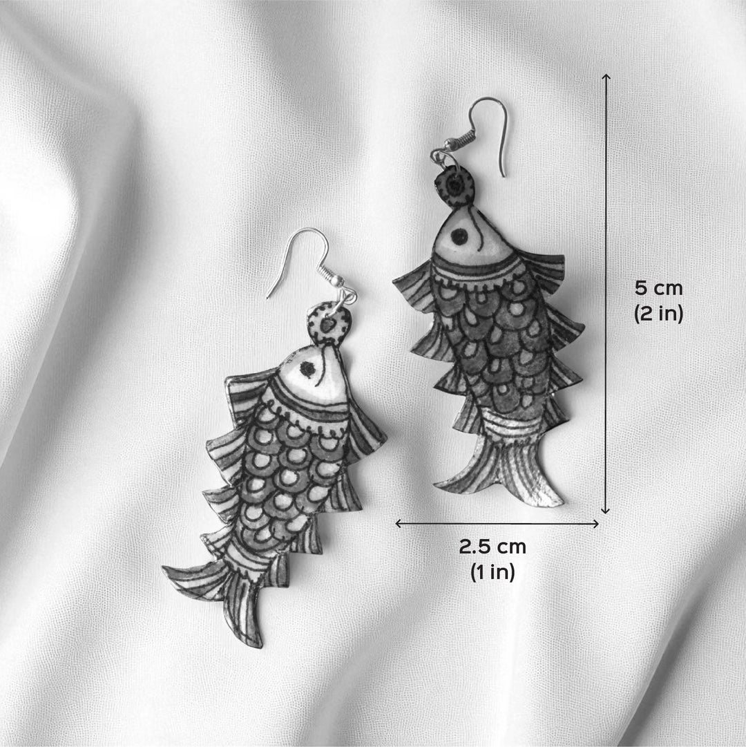 Hand-Painted Multicolour Fish Shaped Leather Earrings
