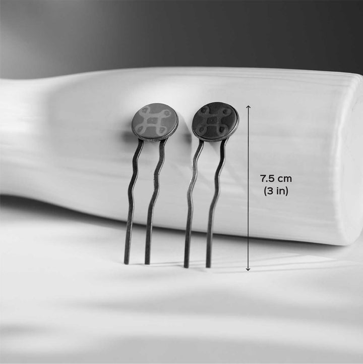 Handmade Polymer Clay Charukesi Kolam Hair Pins | Set Of 2