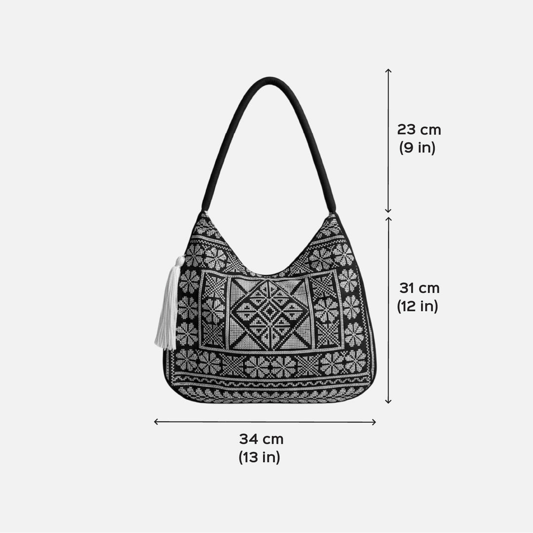 Neon Cross-Stitch Embroidered Hobo Shoulder Bag