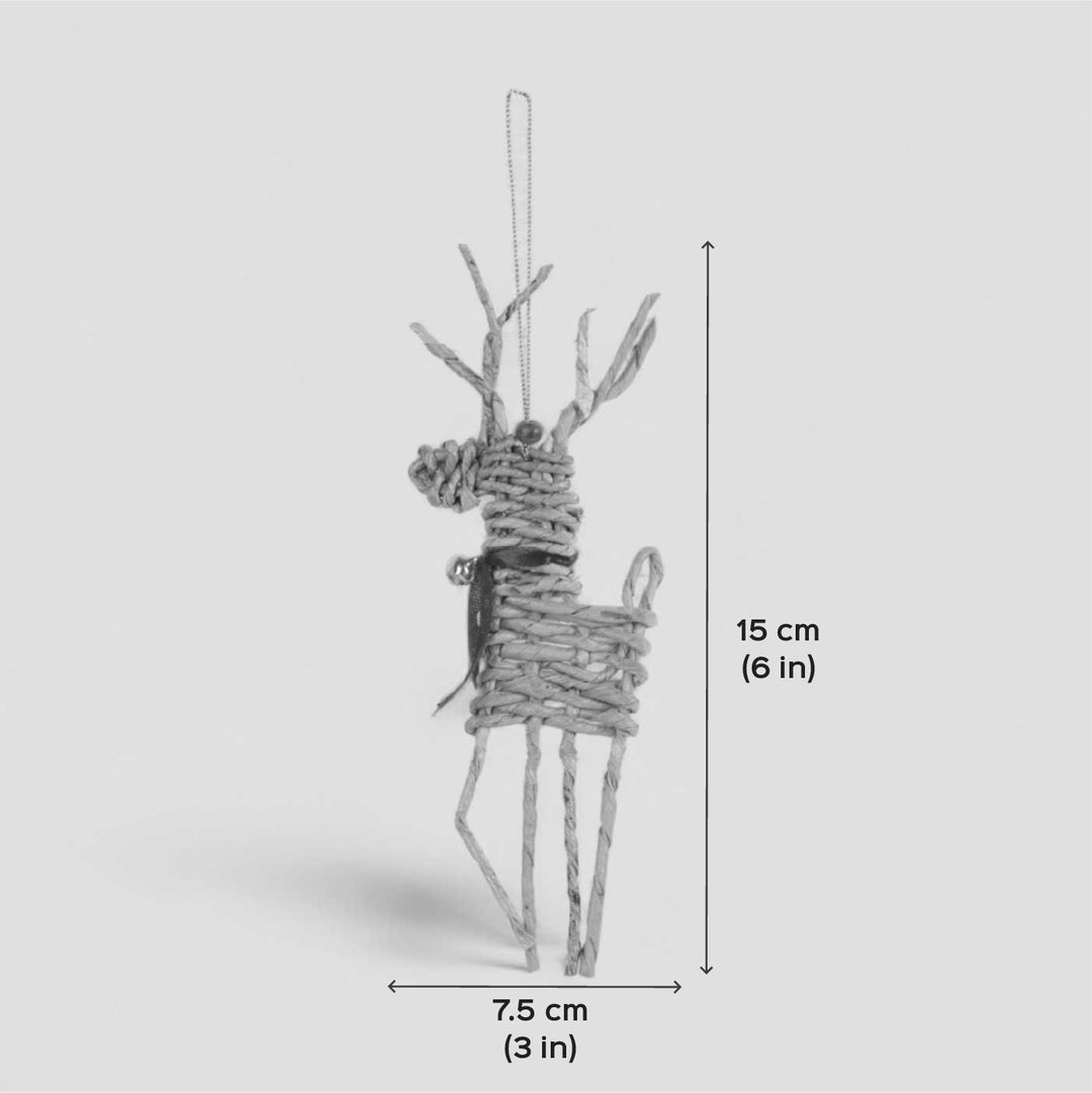 2 Pc | Handmade Banana Rope Reindeer Woven Hanging Ornaments