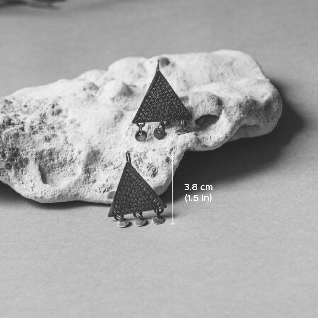 Handmade Triangular Shape Square Texture Copper Earrings