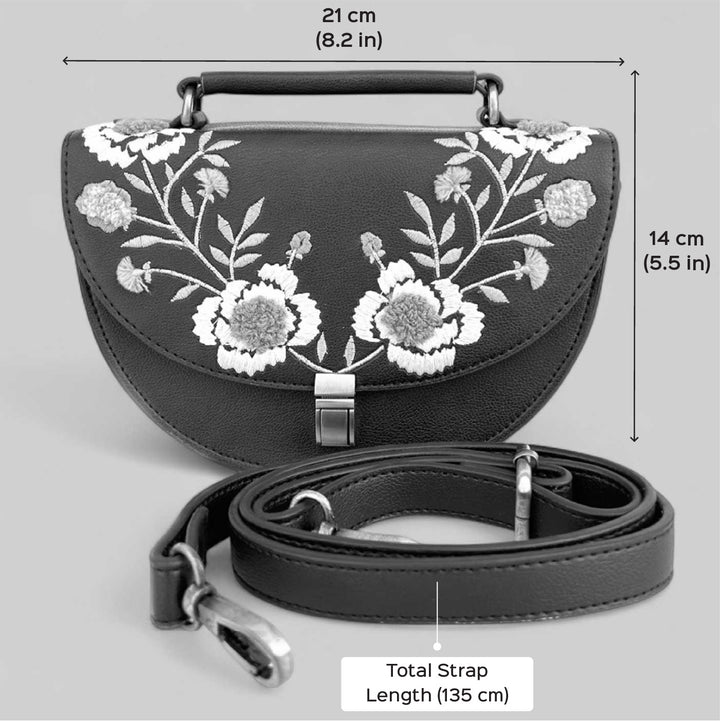 Handmade Embroidered Flower Design Peach Rexine Sling Bag