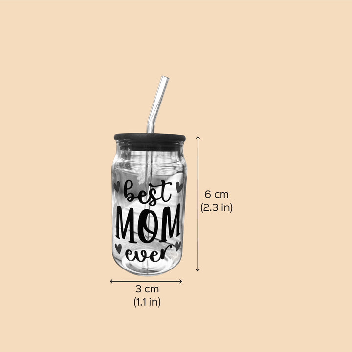 Cute "Best Mom Ever" Glass Tumbler With Straw