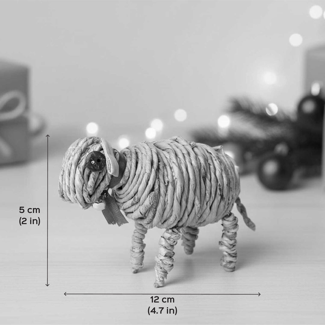 Handmade Banana Rope Sheep Figurine Nativity Christmas Ornaments