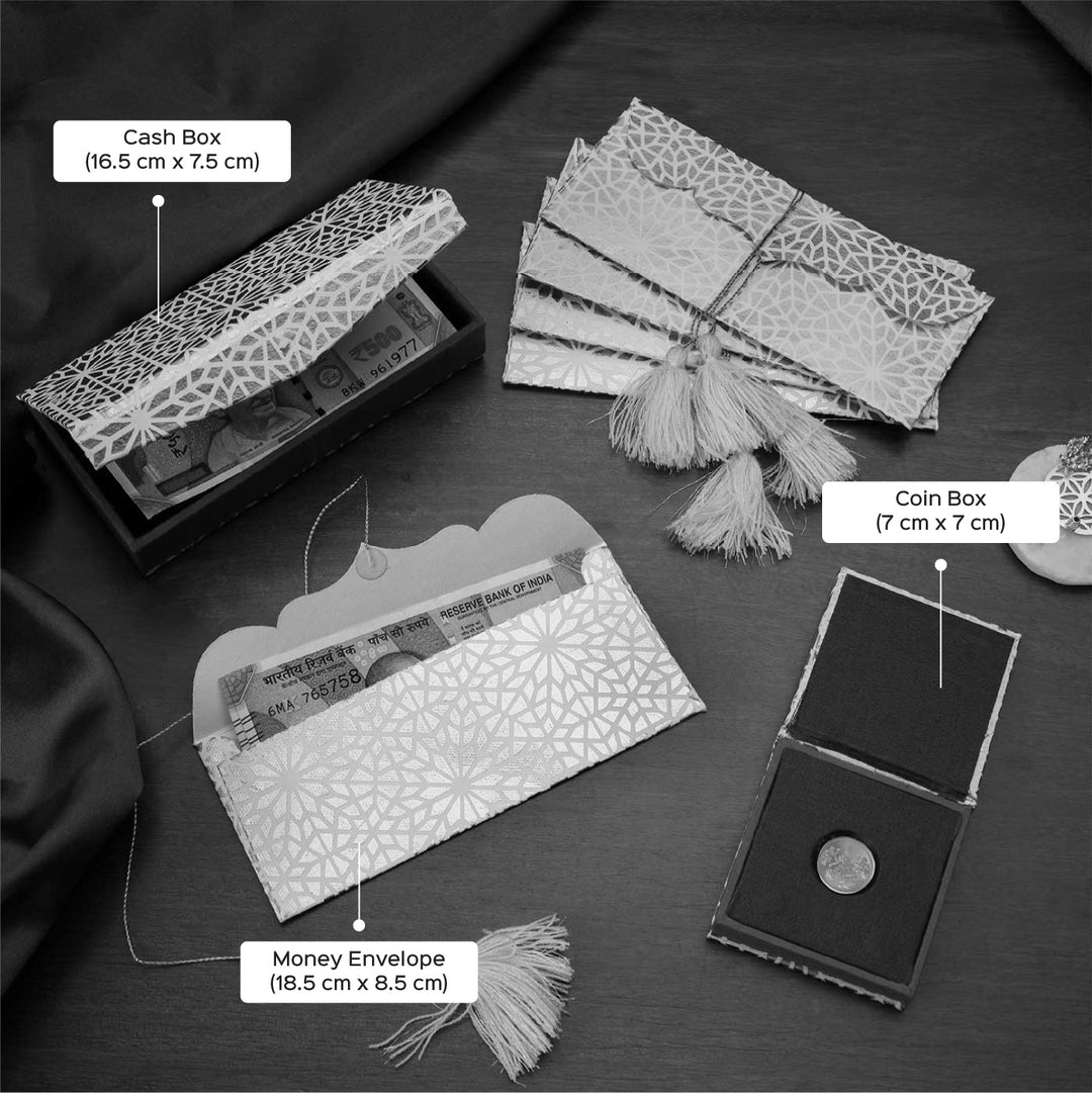 Handmade Mosaid Design Wedding Esswntials Paper Hamper | Includes 30 Money Envelope , 1 Coin Box & 1 Cash Box