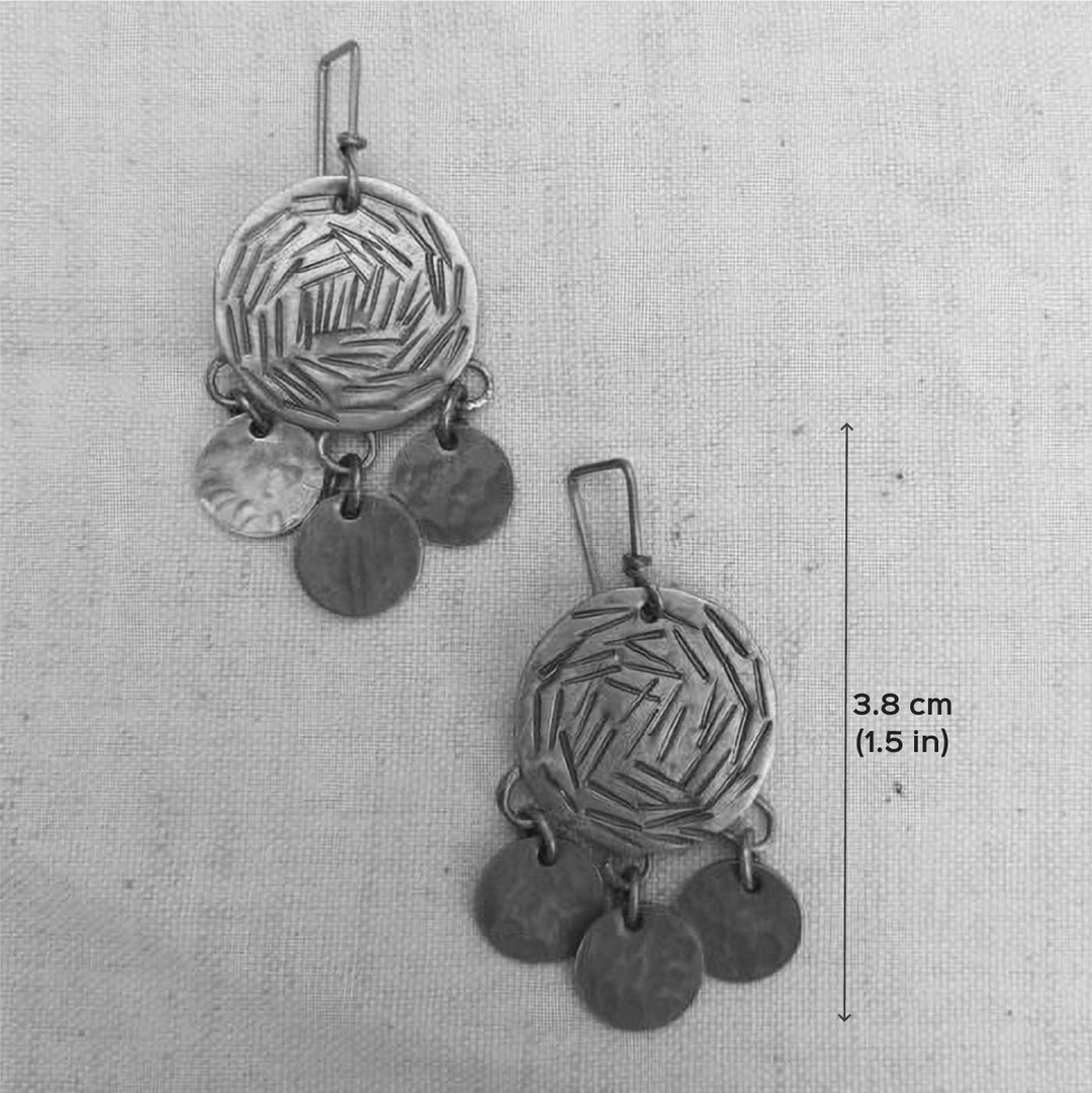 Handmade Circular Disc Linear Copper Earrings