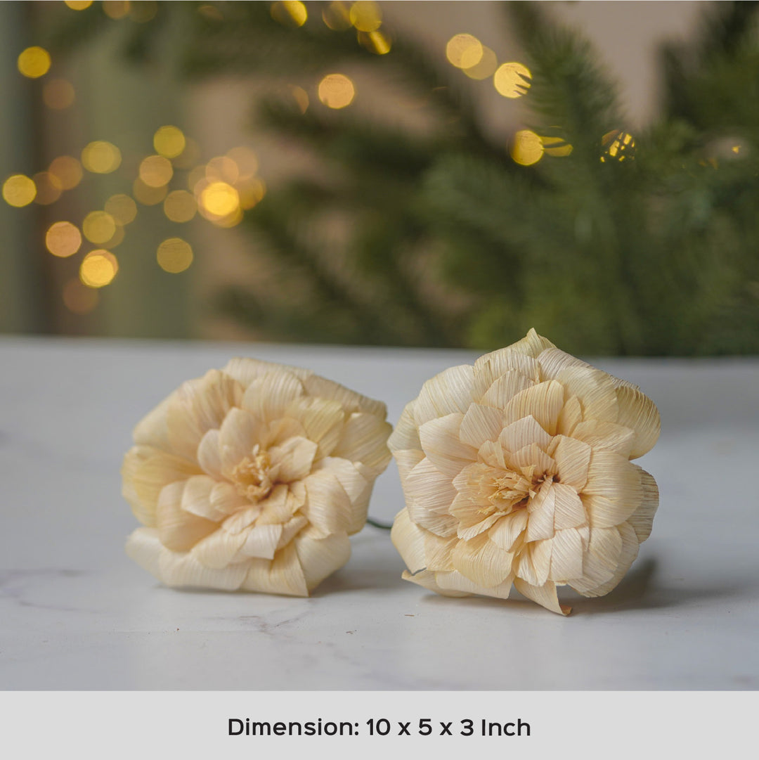 Handmade Ecofriendly Corn Husk Two White Flower Curtain Tie