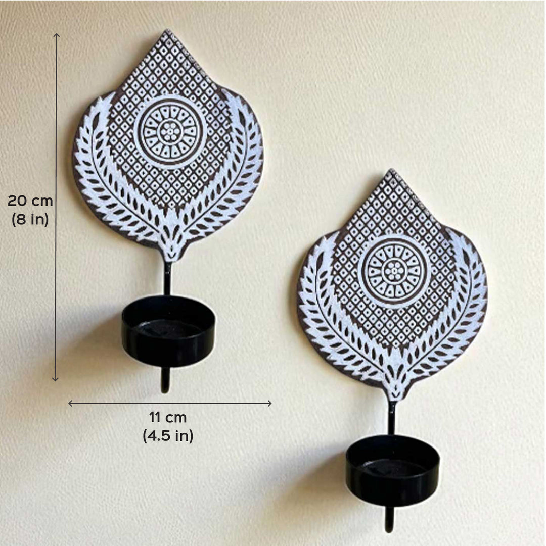 Set Of 2 | Handmade Block Printed Mughal Design Wooden Tealight Holder