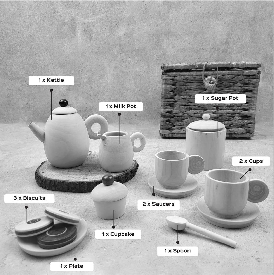 Wooden Party Tea Set | Handmade Etikopakka Pretend Play Toy | 3–8 Years