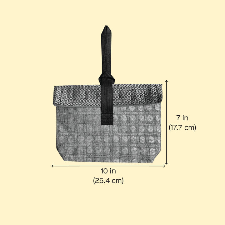 Handmade Grey Floral Khunn Fabric Cotton Wrist Purse