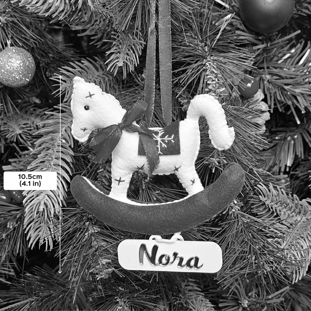 Personalized Handmade Snowy Rocking Horse Felt Ornament