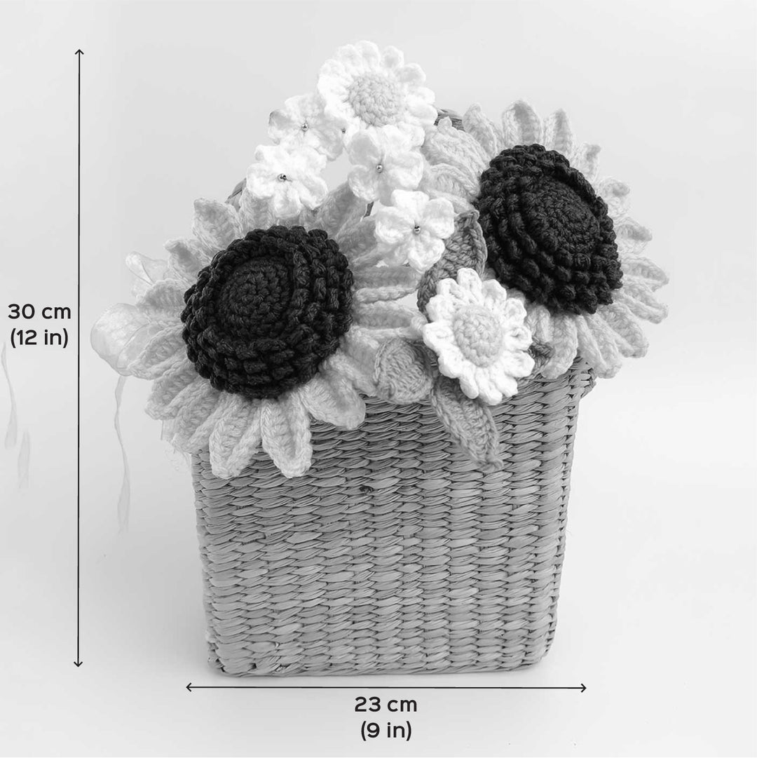 Handmade Crochet Sunflower Basket | Includes Photo & Greeting Card