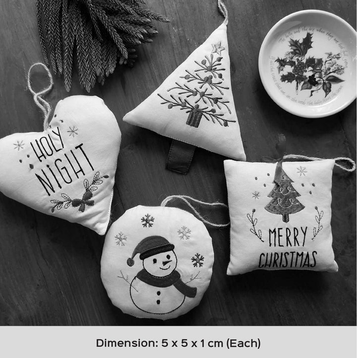 4 Pc | Handmade Cotton Embroidered White Christmas Ornament