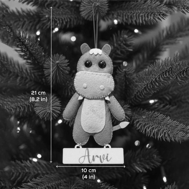 Personalized Handmade Felt Baby Hippo Christmas Ornament