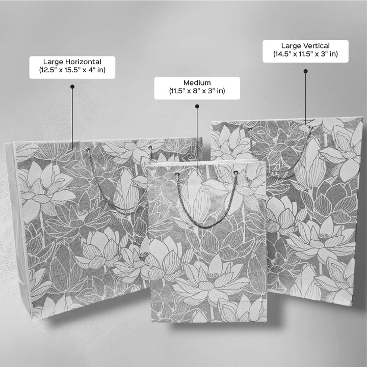 Handmade Pink Lotus Design Paper Tote Bag | Set Of 3