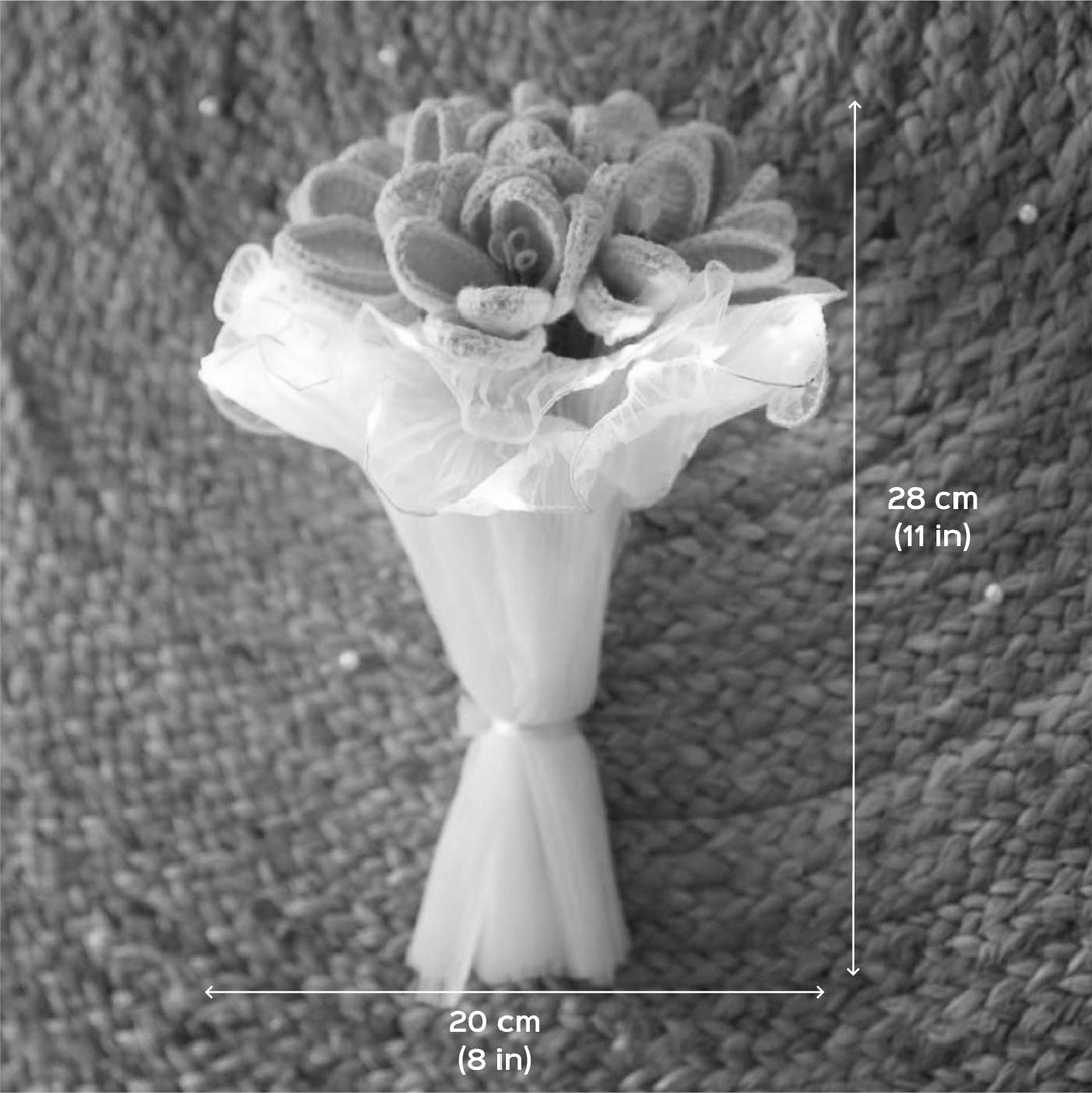 Handmade Crochet Acrylic Yarn Flower Bouquet With Fairy Light Wrap