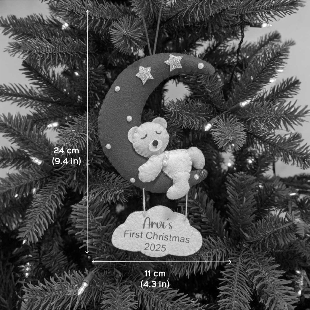 Personalized Handmade First Christmas Baby On Moon Christmas Onrmanets