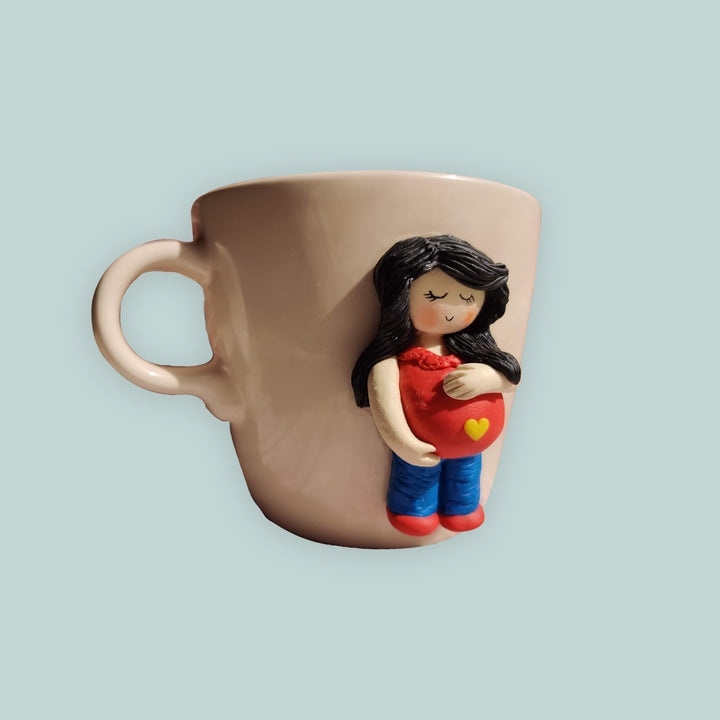Handcrafted Mom-To-Be Mug With Clay Caricature
