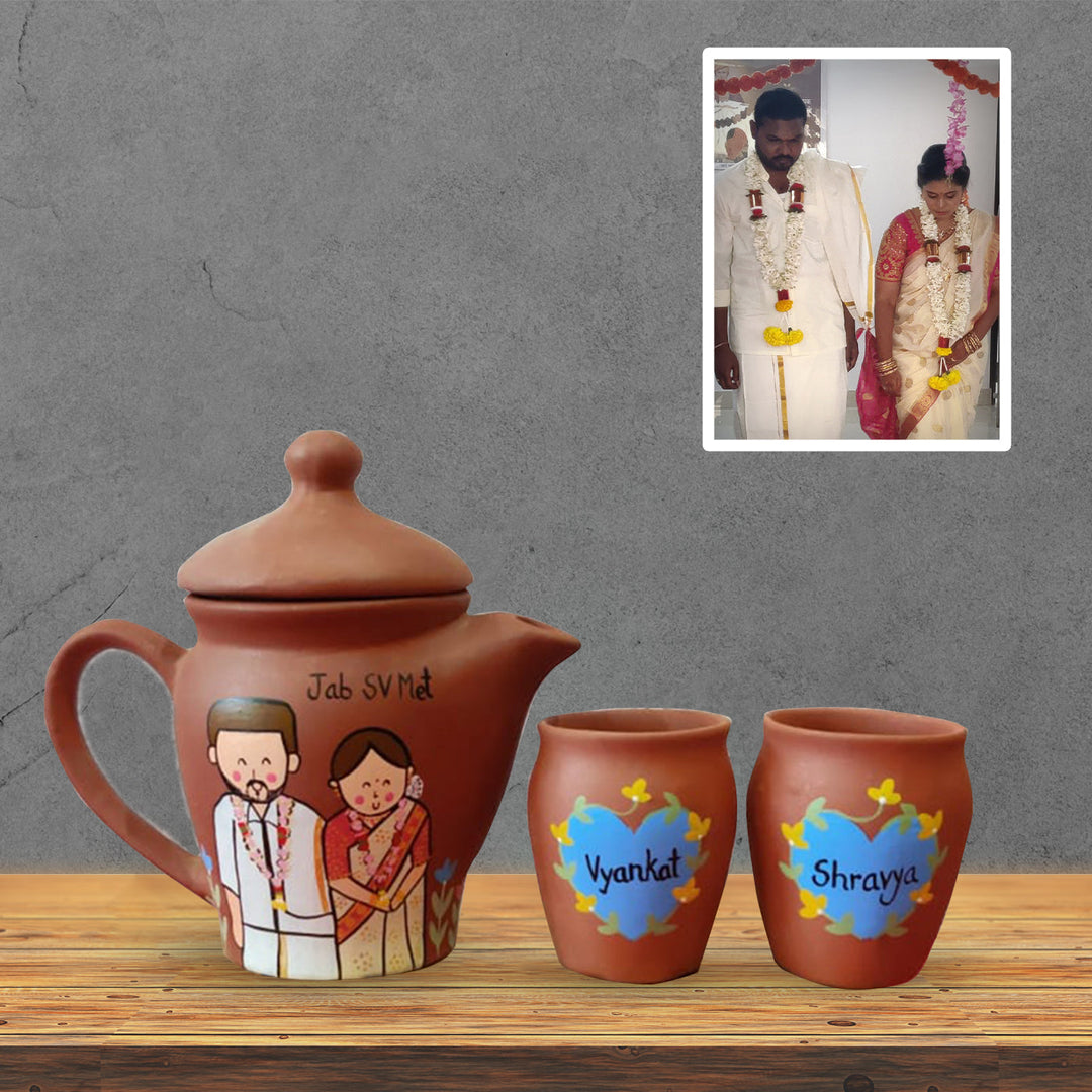 Handpainted Clay Teaset With Photo Based Caricature