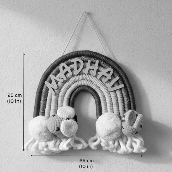 Personalized Macrame Rainbow & Bee Theme Kids Name Plate