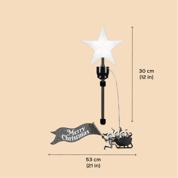 Reusable Animated Elves On The Run Tree Topper With Banner And Light