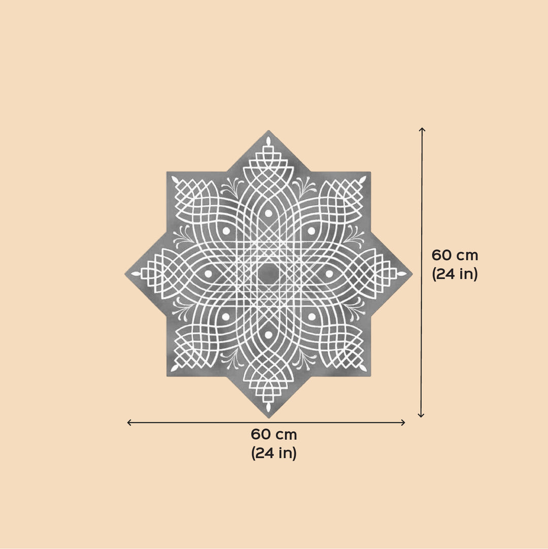24 x 24 Inch | Hand-Painted Aureya Star Kolam Canvas Reusable Rangoli Mat