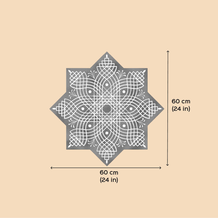 24 x 24 Inch | Hand-Painted Aureya Star Kolam Canvas Reusable Rangoli Mat