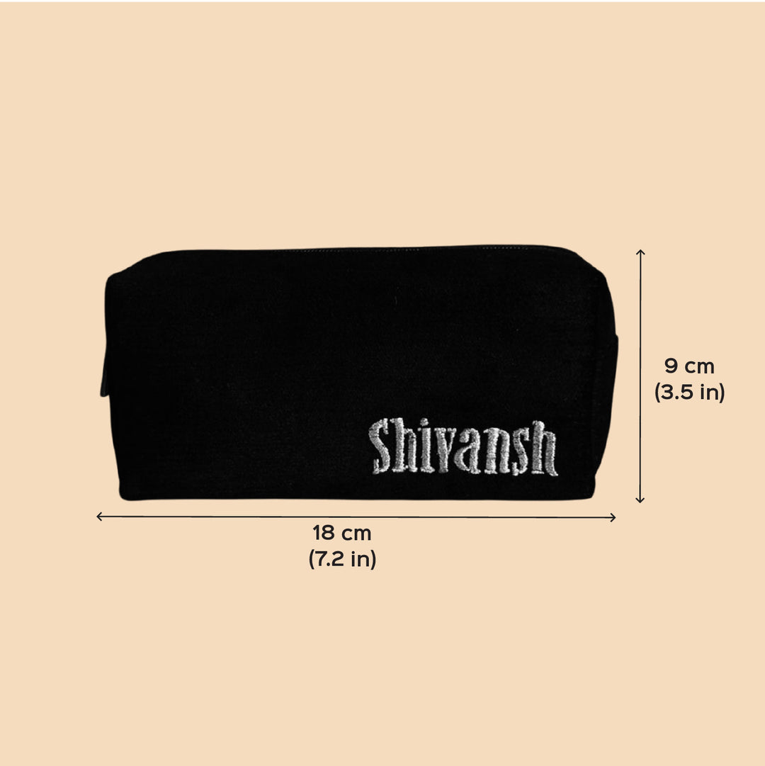 Personalized Handmade Embroidered Gold Letters Solid Black Velvet Pouch
