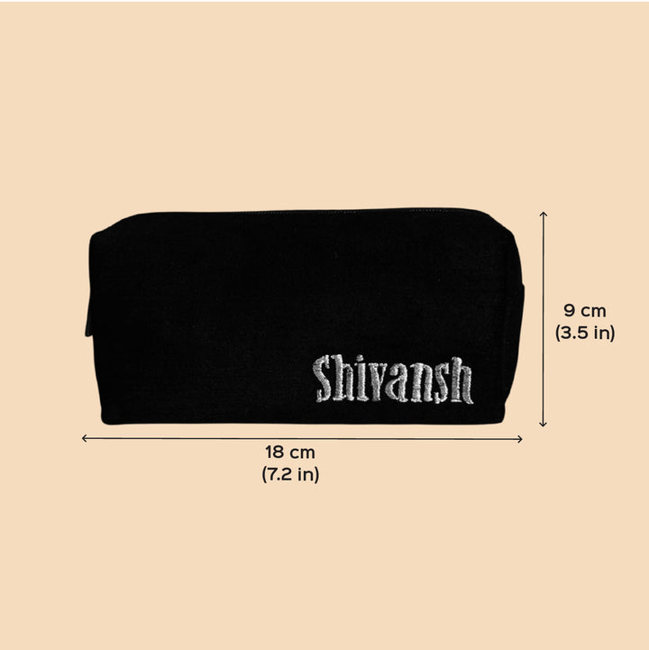 Personalized Handmade Embroidered Gold Letters Solid Black Velvet Pouch