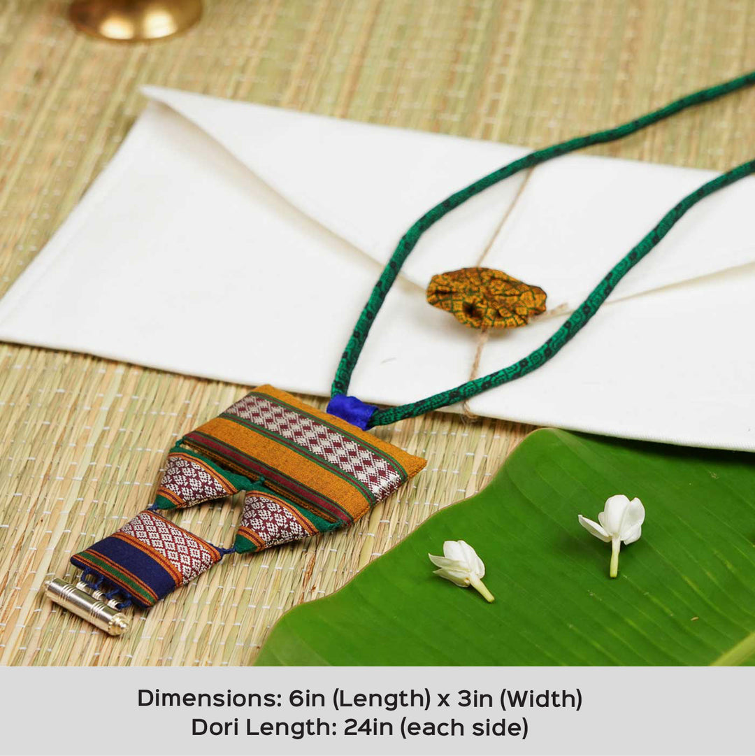 Handmade Gopuram Swarna Khunn Fabric Necklace With Silver Tawiz