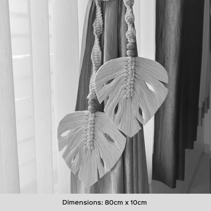 Set Of 2 | Handmade Macrame Monstera Leaft Design Cotton Curtain Tie-Back