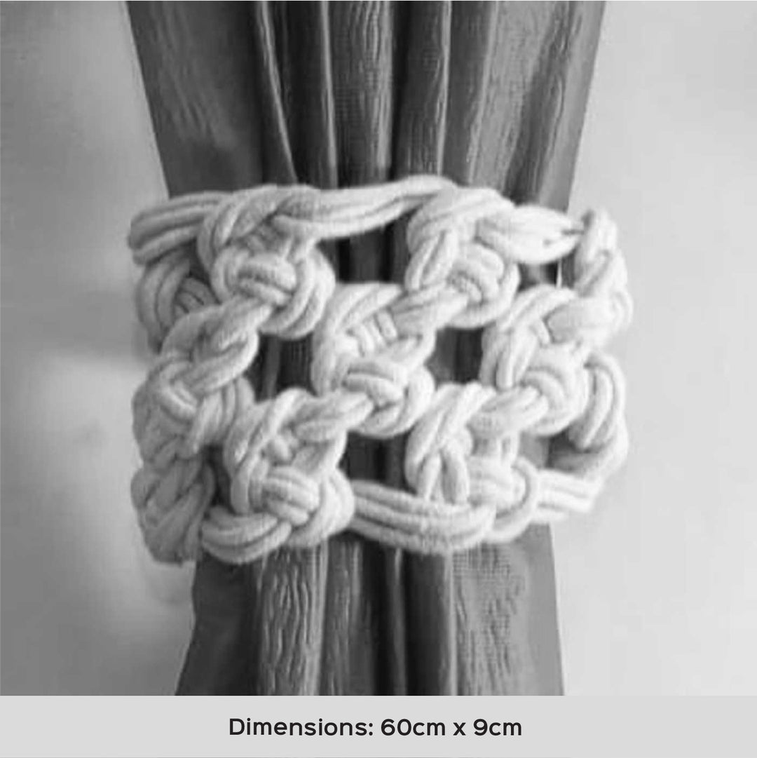Set Of 2 | Handmade Macrame Knotted Checks Design Cotton Curtain Tie-Back