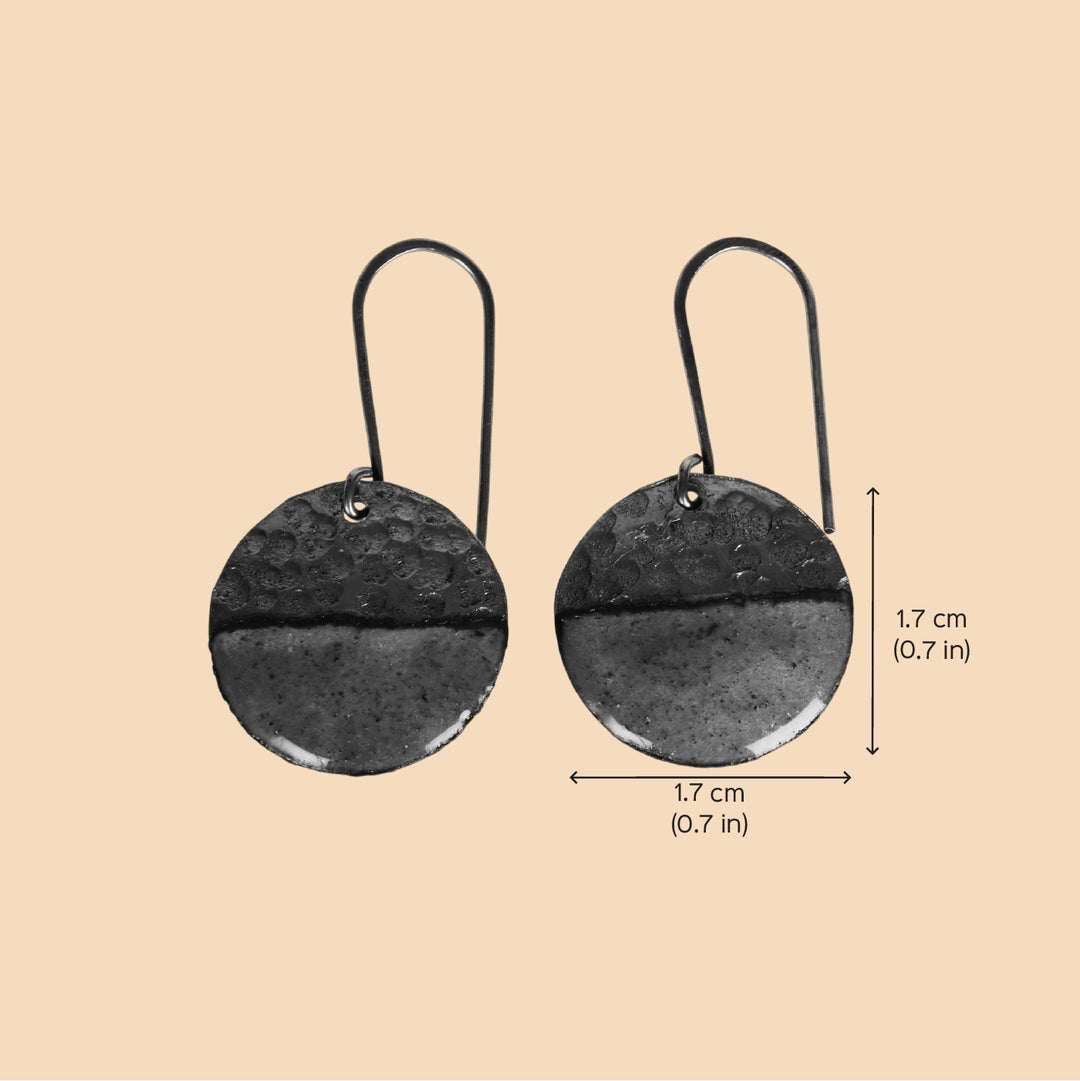 Handmade Full Moon Shaped Copper Enamel Earrings