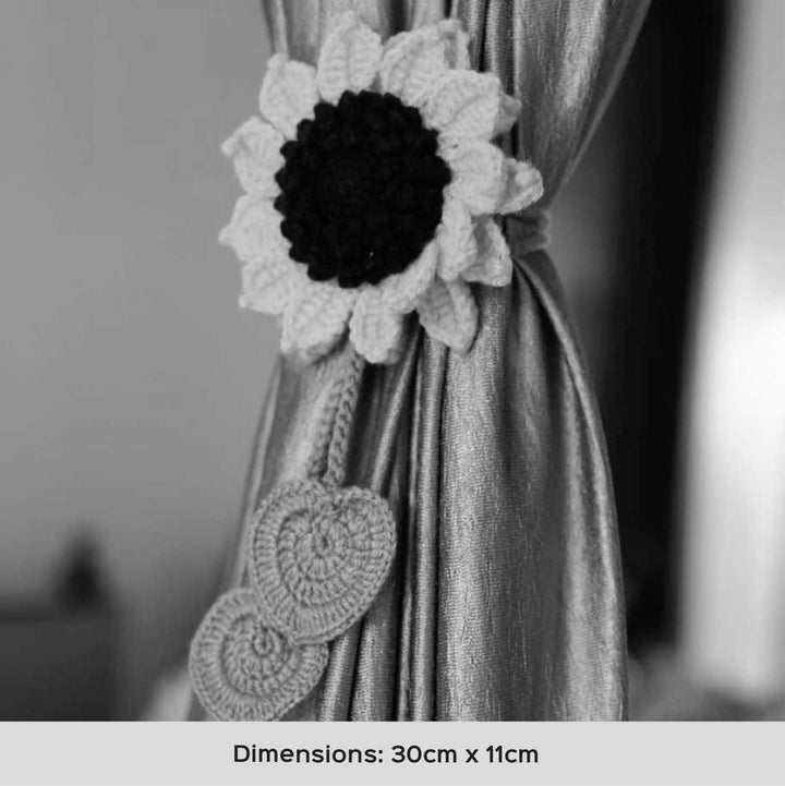 Handmade Crochet Big Sunflower Design Acrylic Yarn Curtain Tie-Back