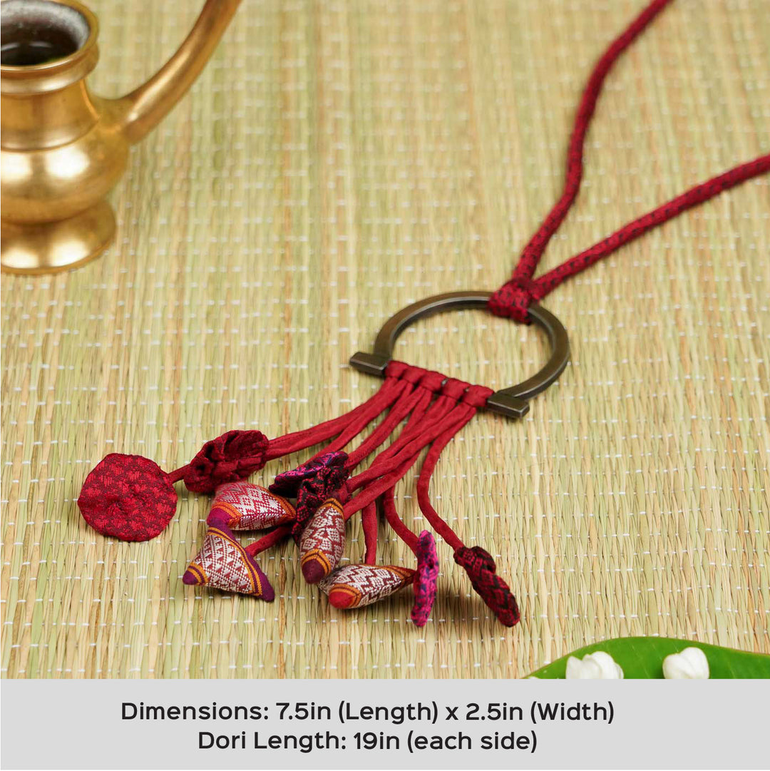 Handmade Red Zarna Khunn Fabric Cotton Necklace