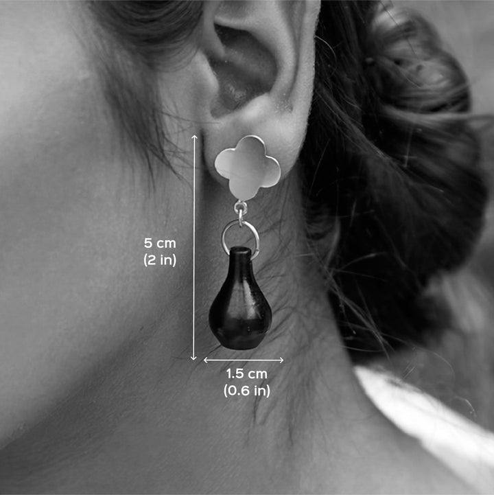 Minimal Handmade Gold Flower And Pot Hanging Design Brass Earrings | 22K Gold Plated