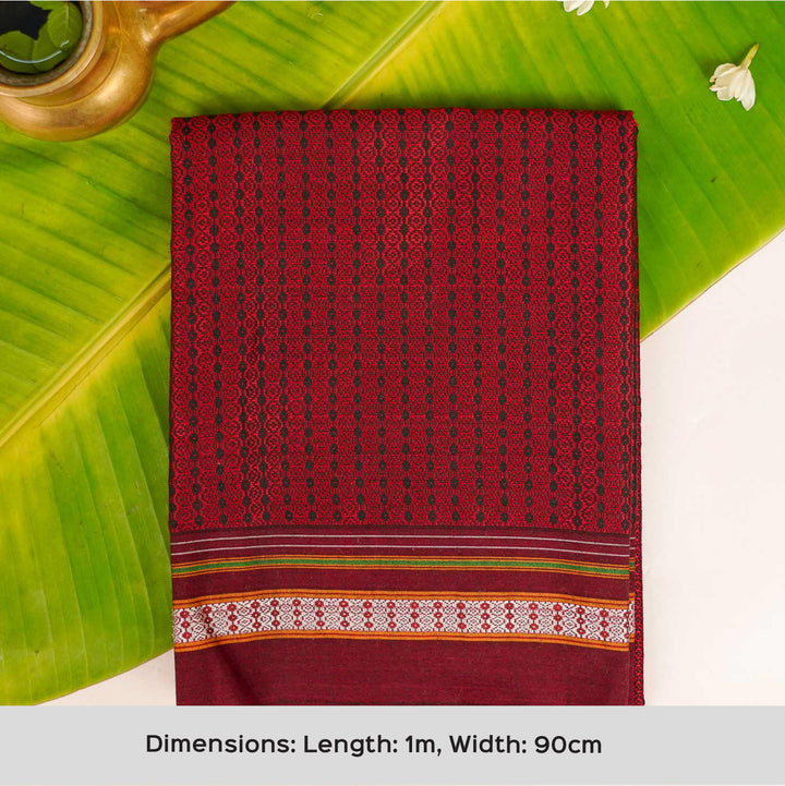 Red with Maroon Border Khunn Fabric Cotton Blouse Piece | 90cm