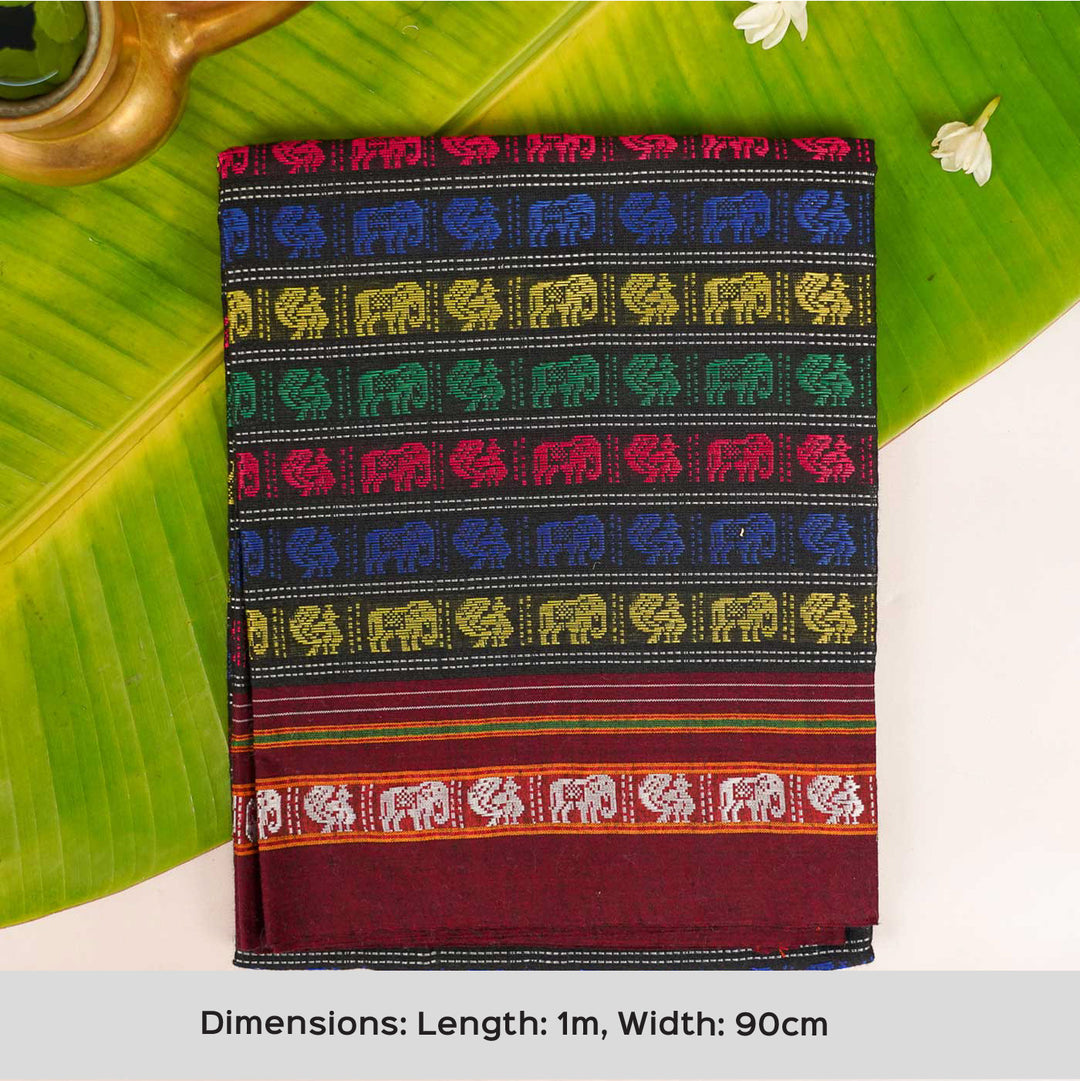 Elephant & Peacock Theme Khunn Fabric Cotton Blouse Piece | 90cm