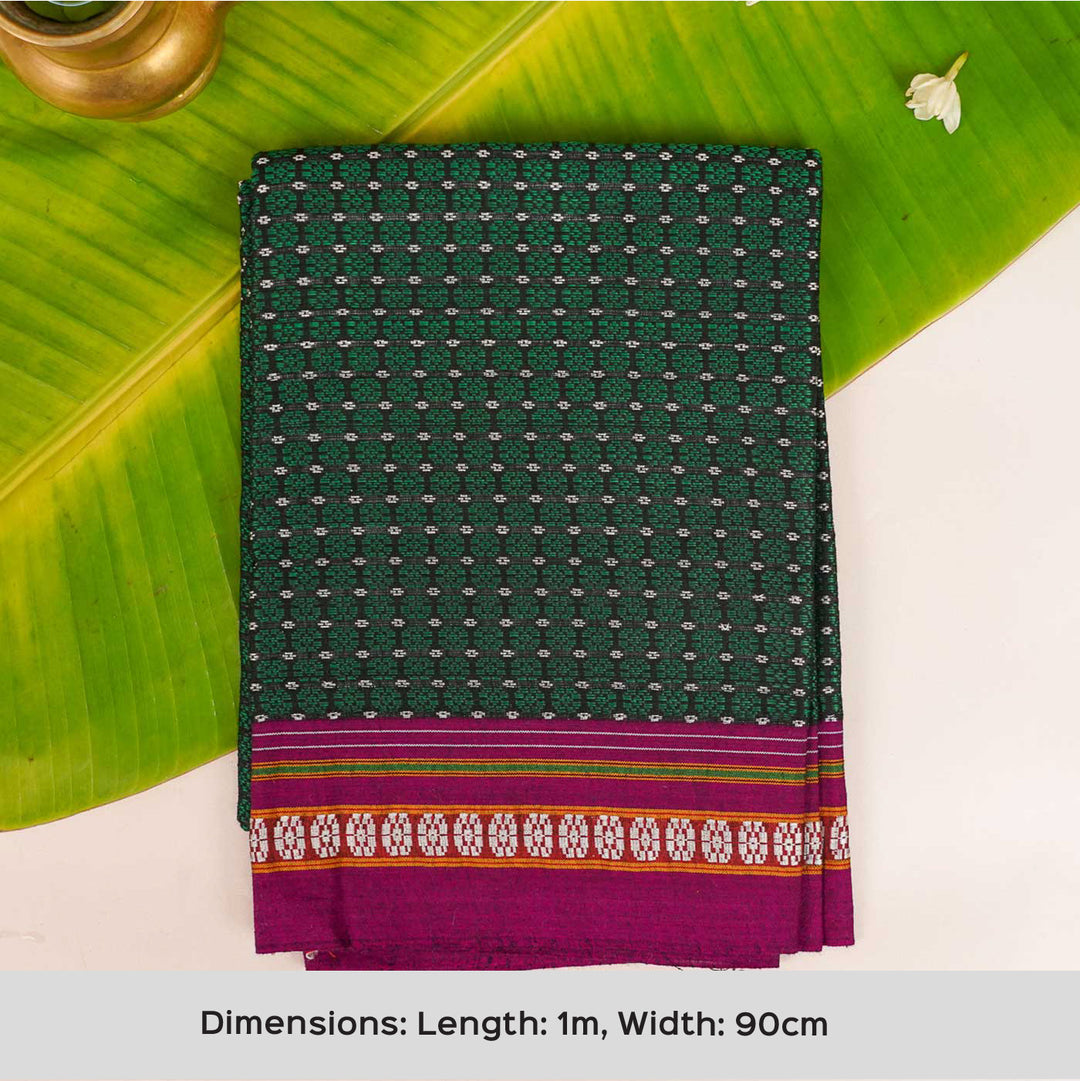 Green with Maroon Border Khunn Fabric Cotton Blouse Piece | 90cm