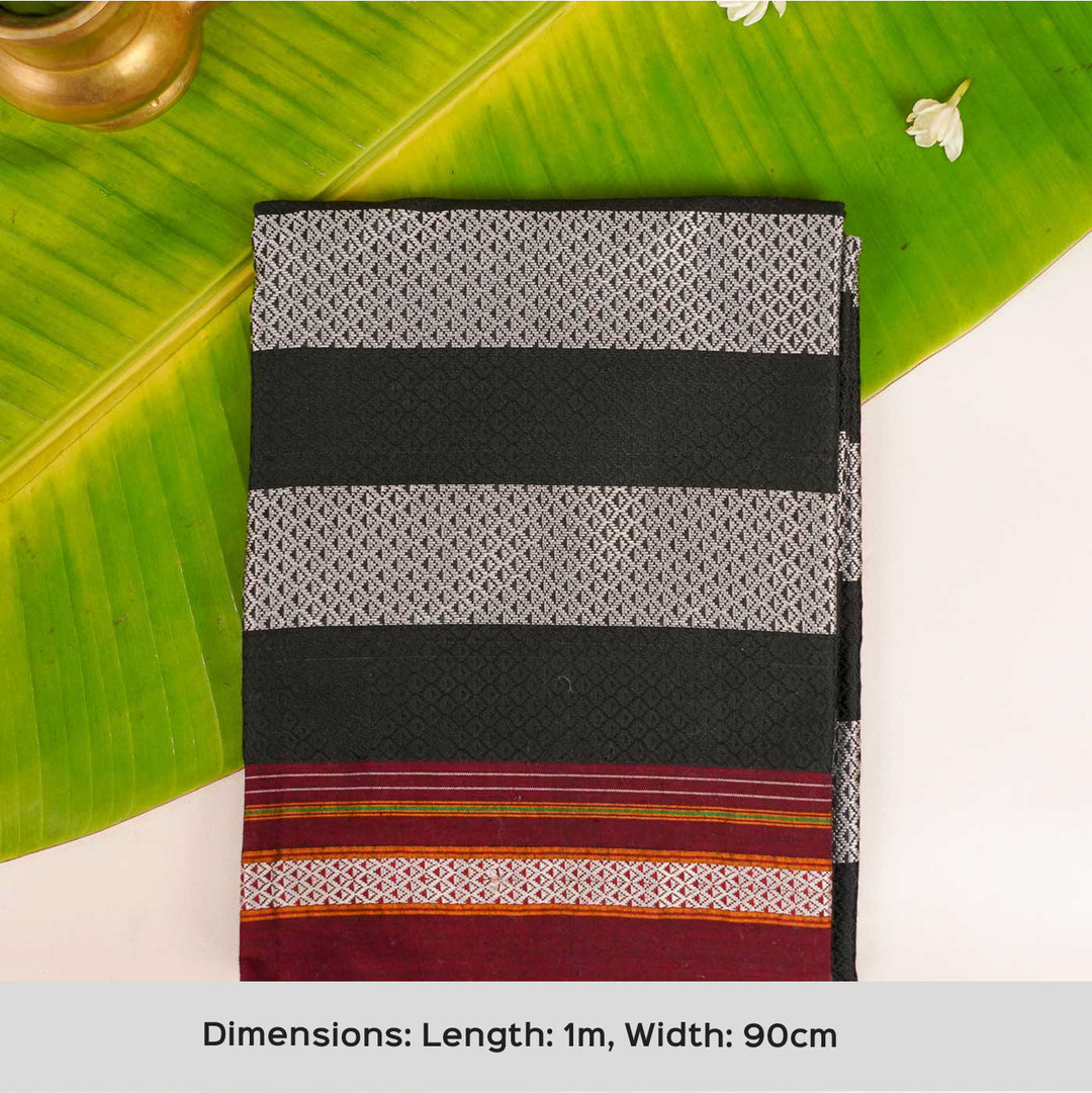 Black & Silver Stripes Khunn Fabric Cotton Blouse Piece | 90cm