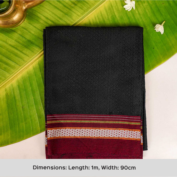 Black with Maroon Border Khunn Fabric Cotton Blouse Piece | 90cm