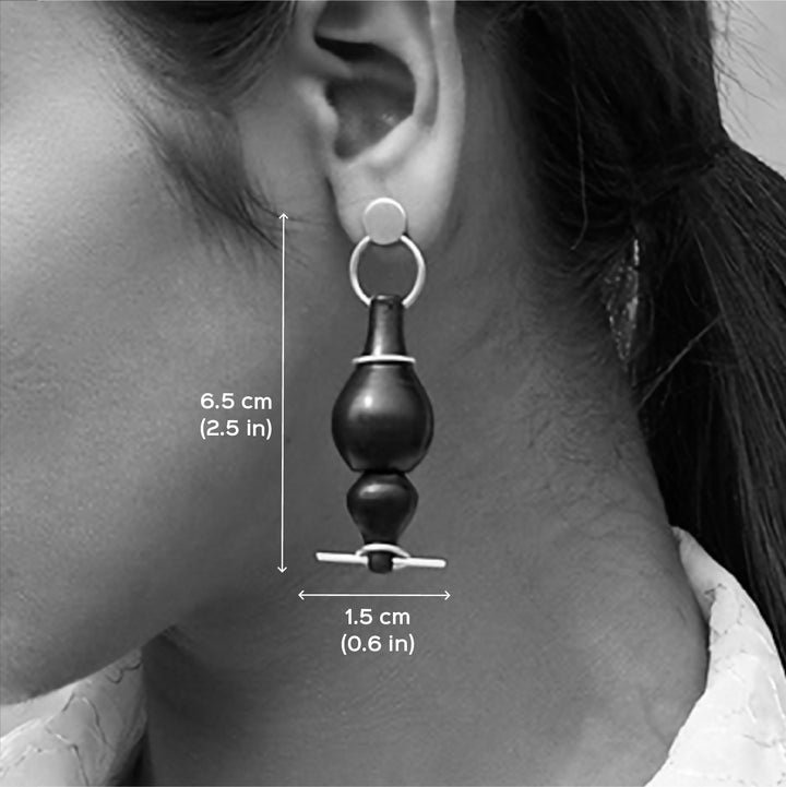 Modern Handmade Black Chirag Design Brass Earrings | 22K Gold Plated