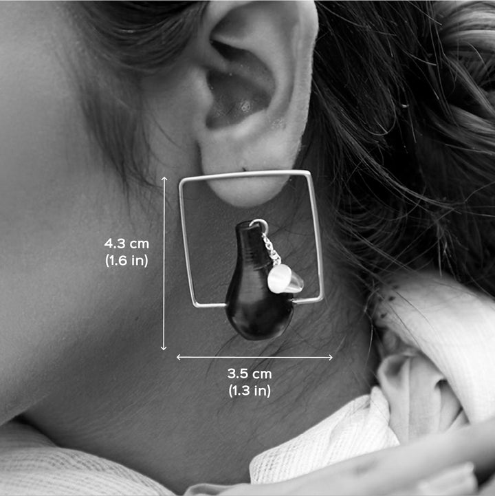 Statement Handmade Pot And Glass In Square Earrings | 22K Gold Plated