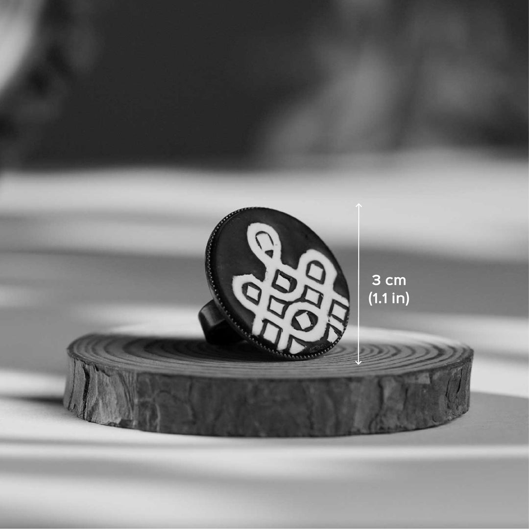 Handmade Polymer Clay Madhivadhani Kolam Design Ring