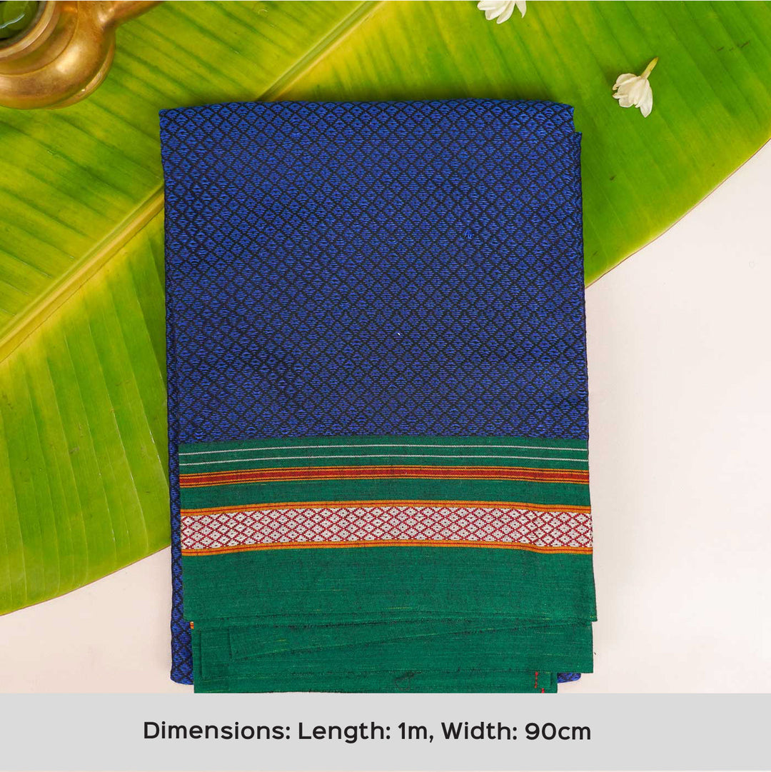 Blue with Green Border Khunn Fabric Cotton Blouse Piece | 90cm