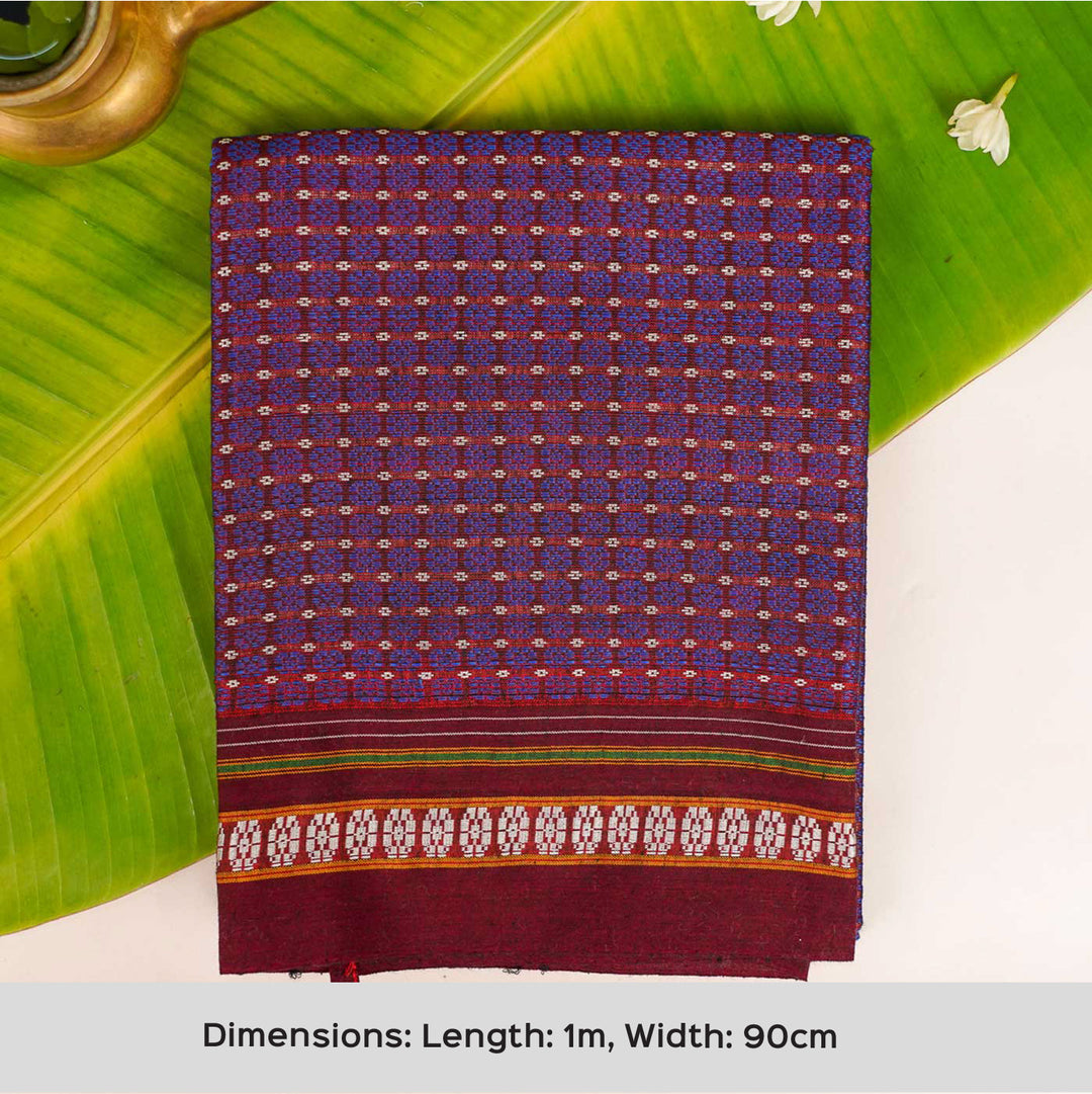 Purple with Maroon Border Khunn Fabric Cotton Blouse Piece | 90cm