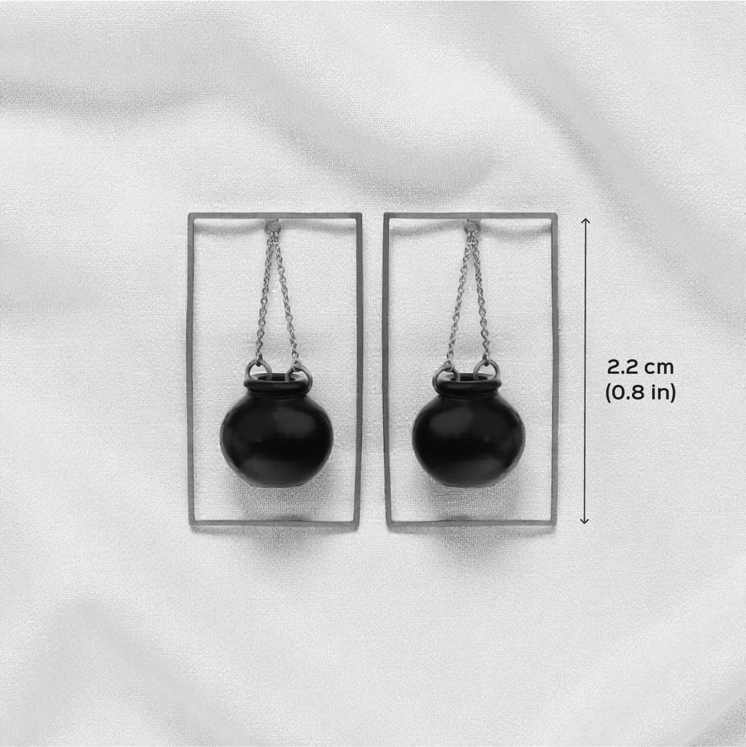 Statement Handmade Handi In Square Design Brass Earrings | 22K Gold Plated