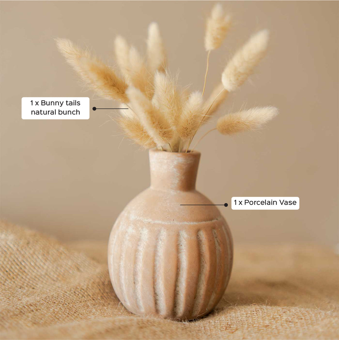 Handmade Rustic Porcelain Vase With Bunny Tails