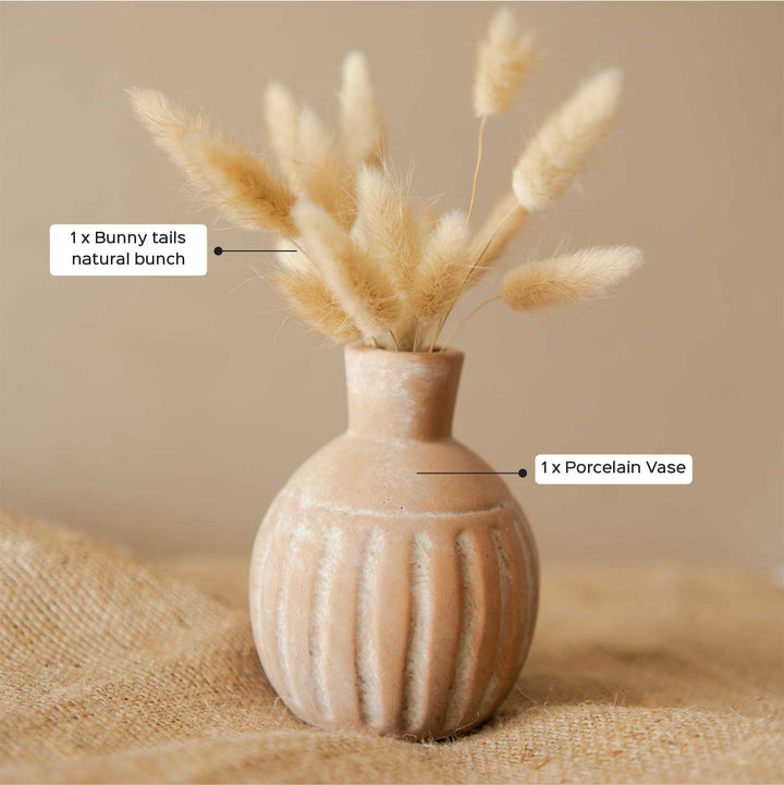 Handmade Rustic Porcelain Vase With Bunny Tails